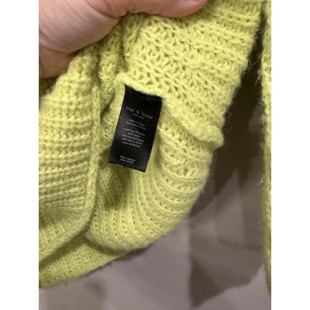 Rag & Bone Womens Joseph Turtleneck Sweater Ribbed Lime Green Oversized Wool XS